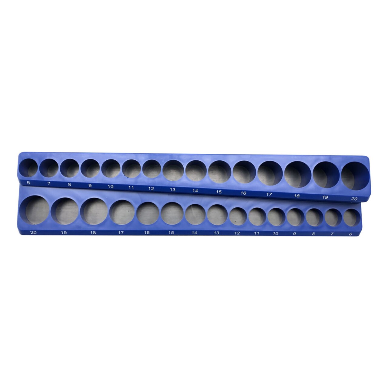 Taj Tools 3 By 8" Drive Metric Magnetic Socket Holder Tool Organizer Tray - Blue, Holds 15 Regular And 15 Deep Size Sockets